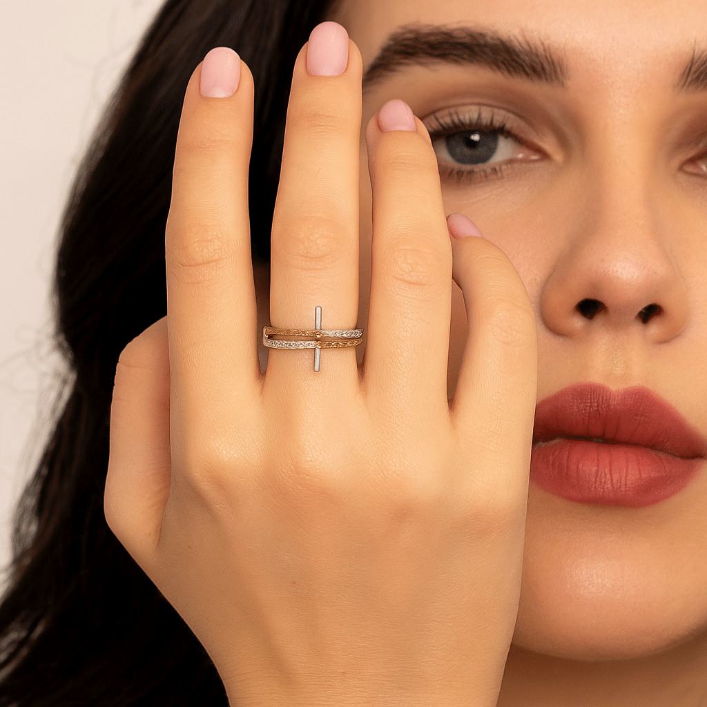 Anillo Cruz Doble en Plata 925 - Imagen 2