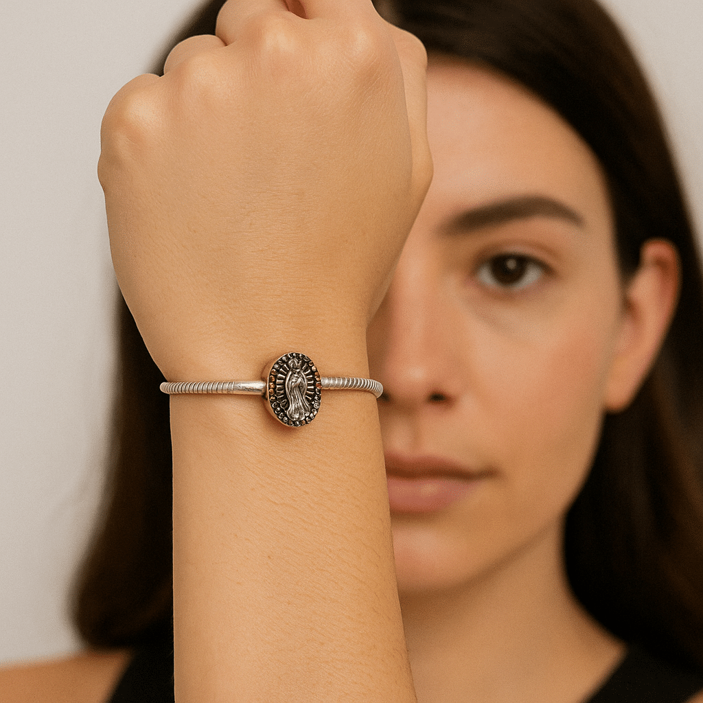 Brazalete de Plata 925 tipo Pandora con Medalla de la Virgen - Imagen 2