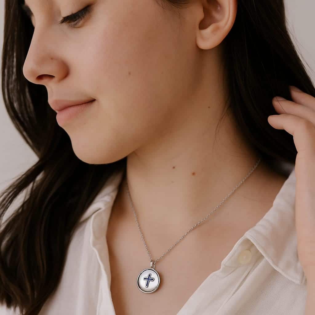 Collar Medalla con Cruz en Nácar - Imagen 2