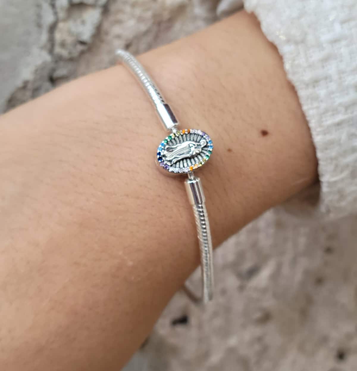 Brazalete de Plata 925 tipo Pandora con Medalla de la Virgen - Imagen 3