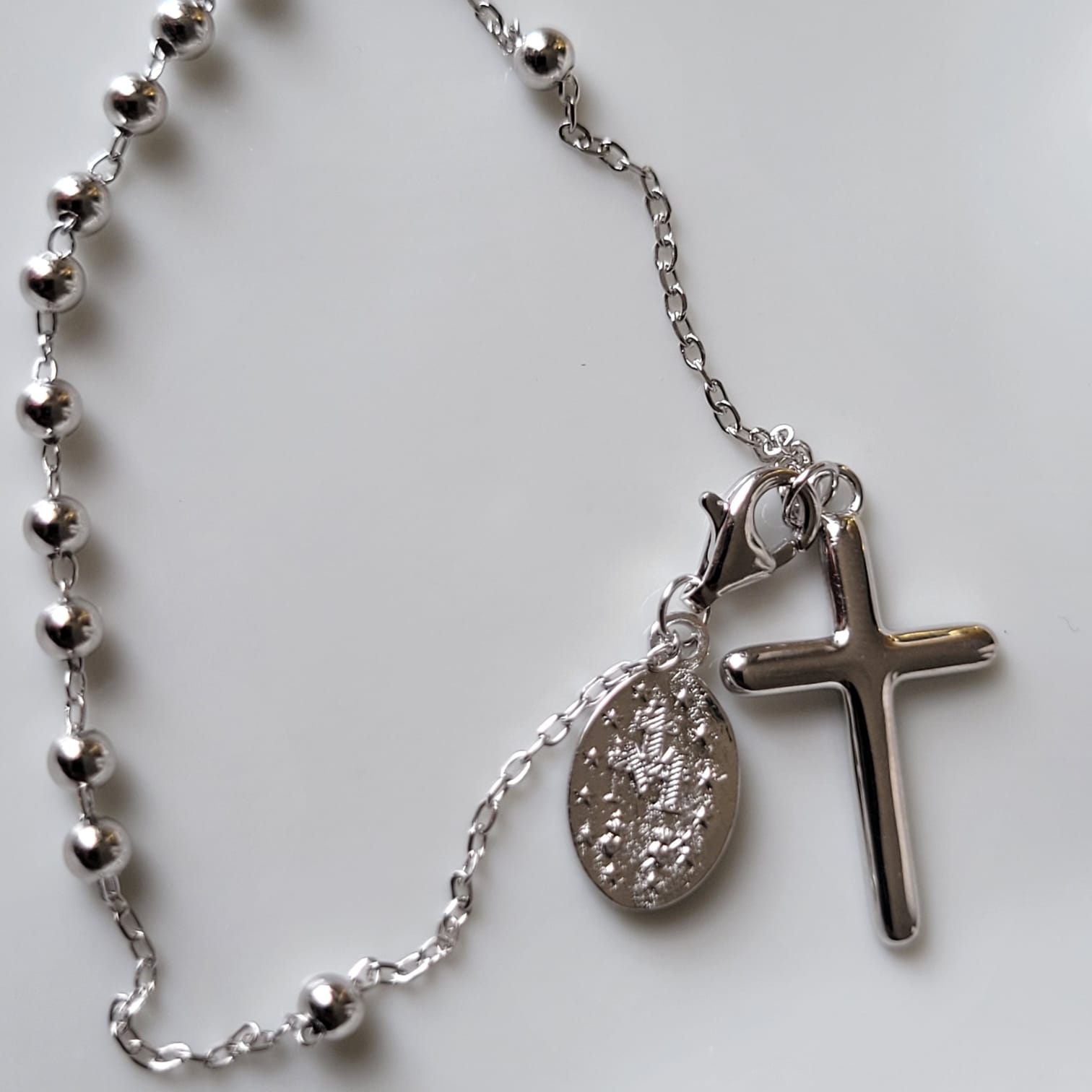 Misterio con Cruz y Medalla de María en Plata 925 - Imagen 4