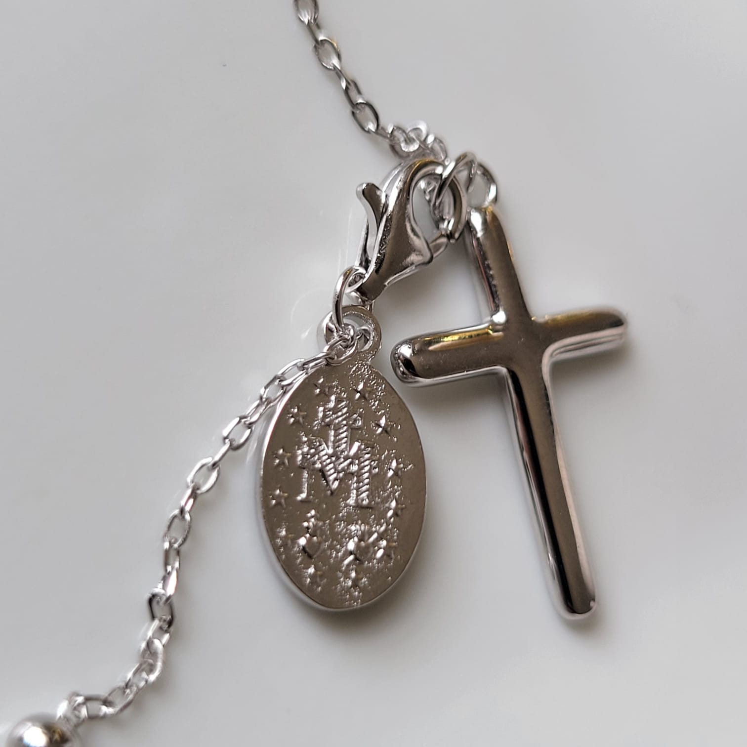 Misterio con Cruz y Medalla de María en Plata 925 - Imagen 3